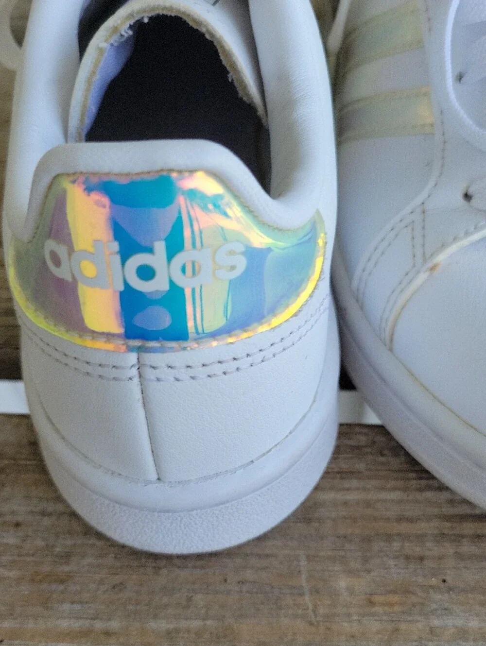 adidas  Cloud Foam White Women’s Sneakers with Iridescent Stripe Accents